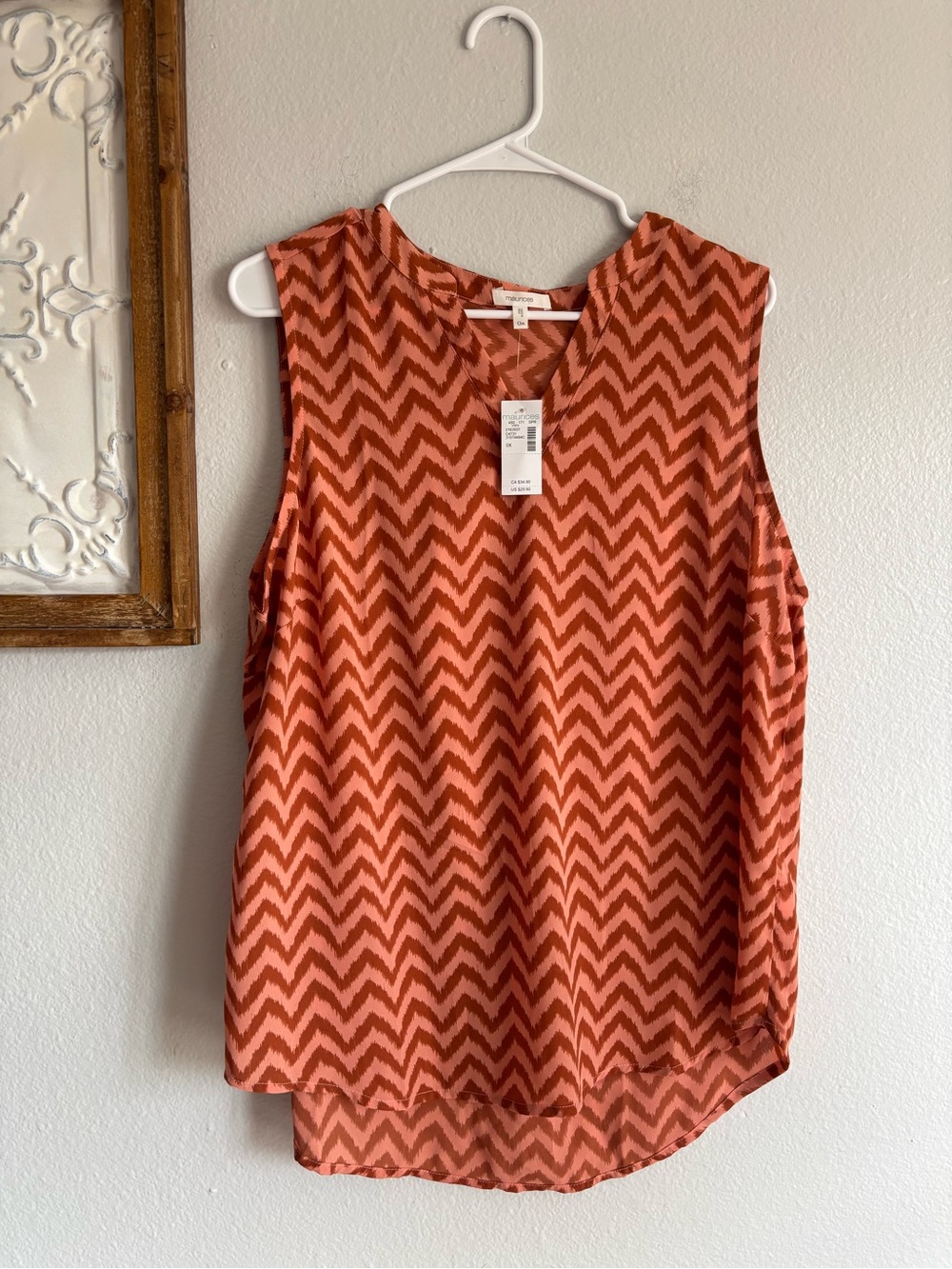 Maurice’s women sz 0X NWT tank top Chevron Sleeveless Blouse rust v neck casual
